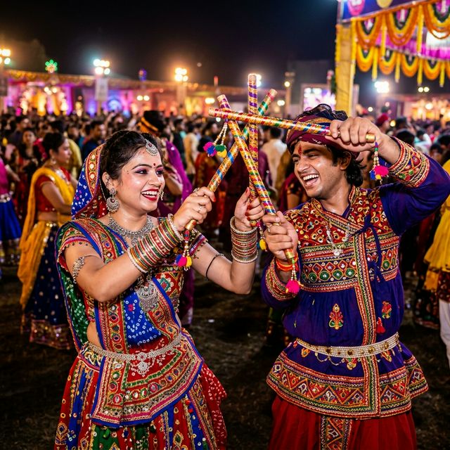 Dandiya dancers with decorated sticks at Garba Night Mumbai
